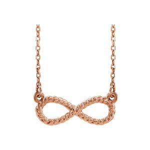 14k Rose Gold Small Rope Textured Infinity Necklace, 16-18 Inch